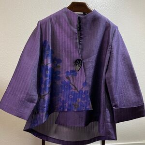 IC by Connie K One Button Floral Art to Wear Lagenlook Artsy Kimono Jacket sz XL